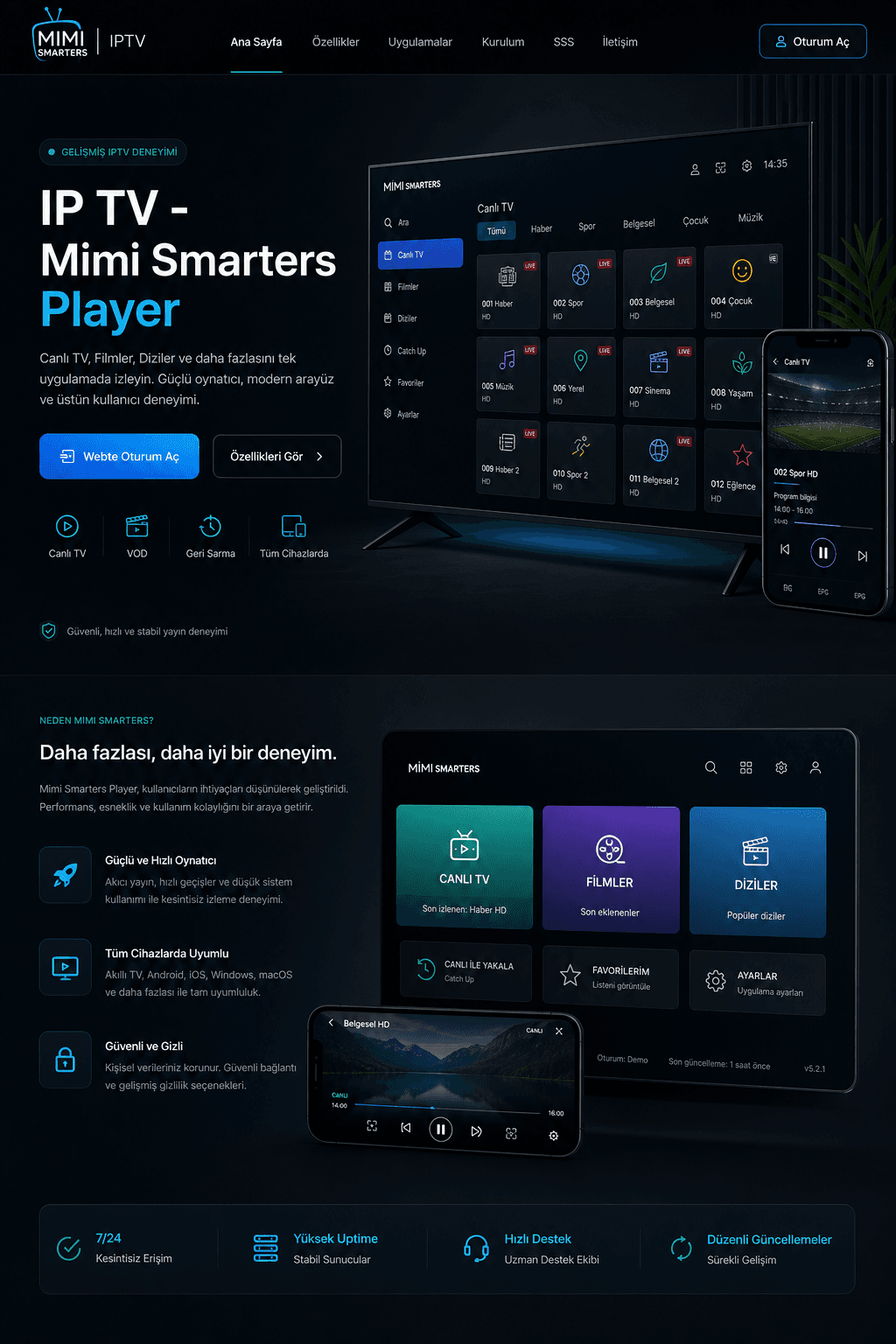 IP TV - Mimi Smarters Player modern web arayüzü